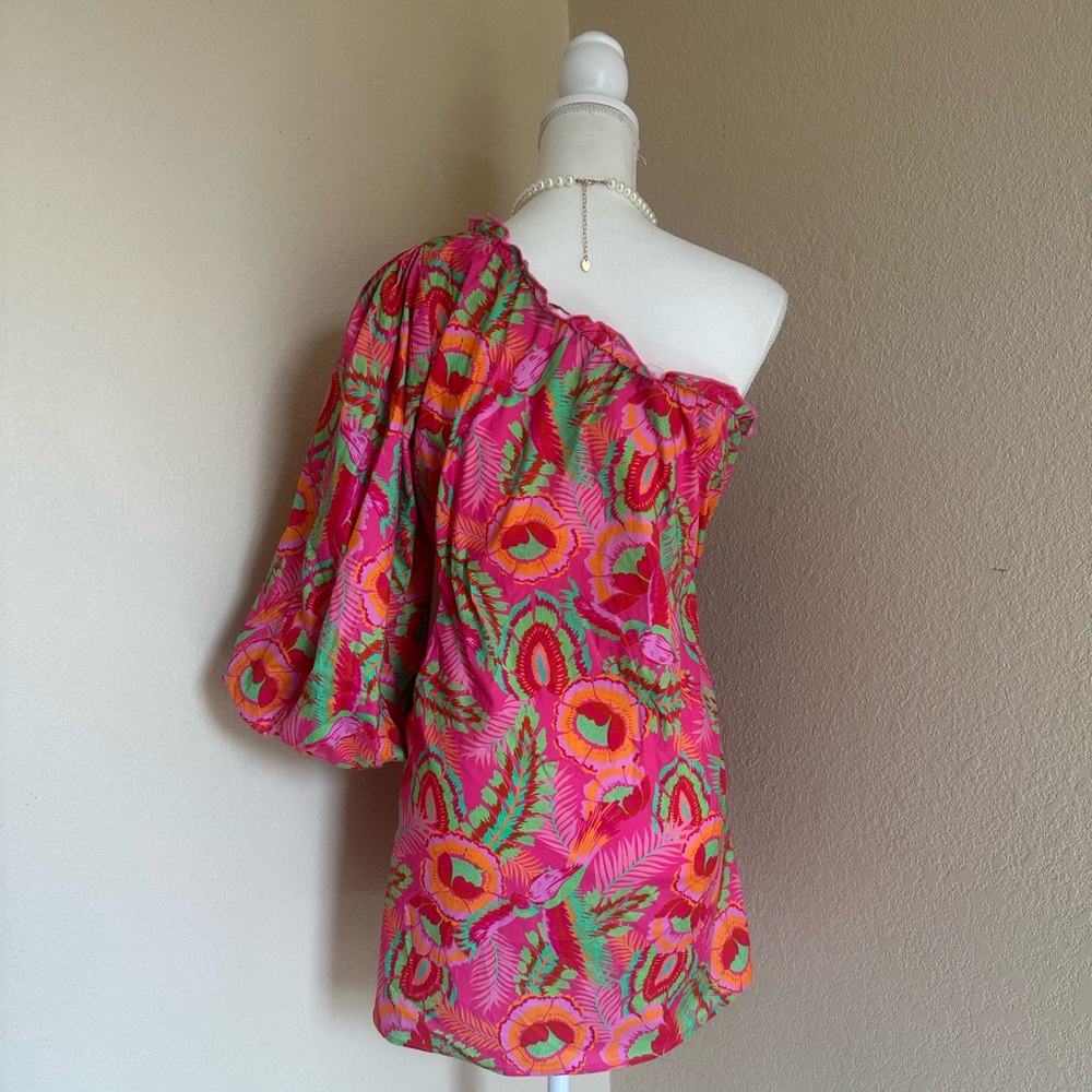 Show Me Your MuMu High Volume Floral Pink Mini Dress Sz S Ruffle Puff sleeve - Picture 4 of 10